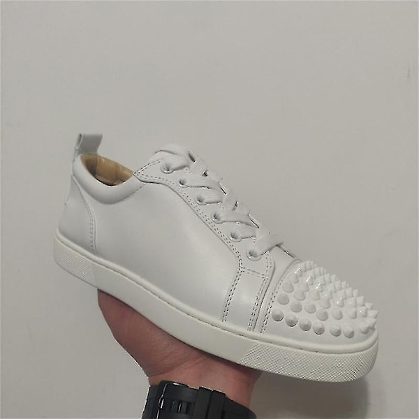 Casual skor med röd sula, låg tå, platt sula, spetsig tå, platta svarta sneakers - Perfet white 38