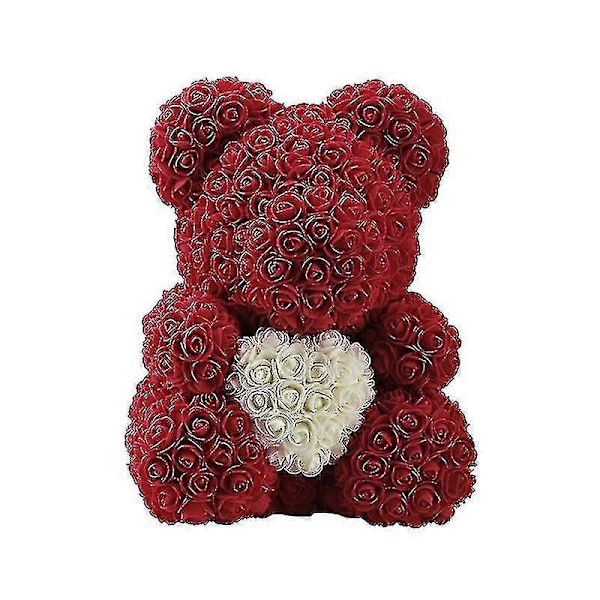 25/40cm Ruusu Karhu Sydämen Muotoisilla Tekokukilla Ruusu Teddy Karhu Naisille Ystävänpäivä Hääpäivä Syntymäpäivä Joululahja Koriste - Täydellinen Wine red white H 40CM