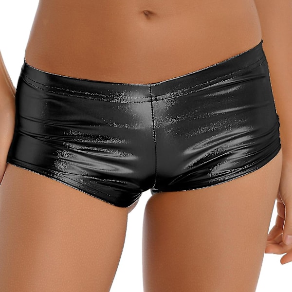 Kvinnors Pole Dance Shorts Hög Midja Metallic Glansig Patentläder Varma Shorts Träning Rave Party Pole Dancing Bottoms Clubwear-Perfet B Black S