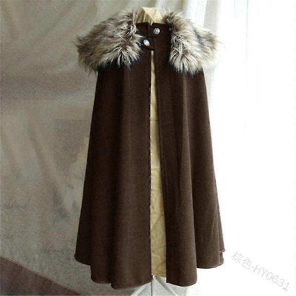 Männs Medeltida Kostym Kappa Vinter Pälskrage Larp Viking Cosplay Kappa Rock Hög Kvalitet Gotisk Kvinna Kappa Halloween Kostym-Perfekt Black M