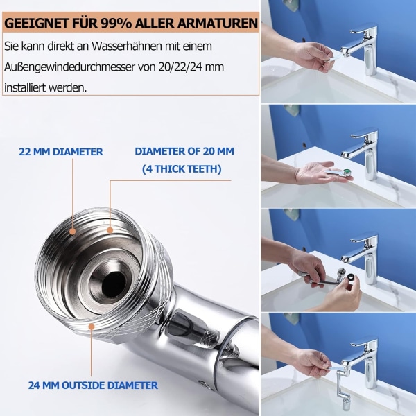 1440° roterande kran sprayregulator, 2 sprayfunktioner - Perfet