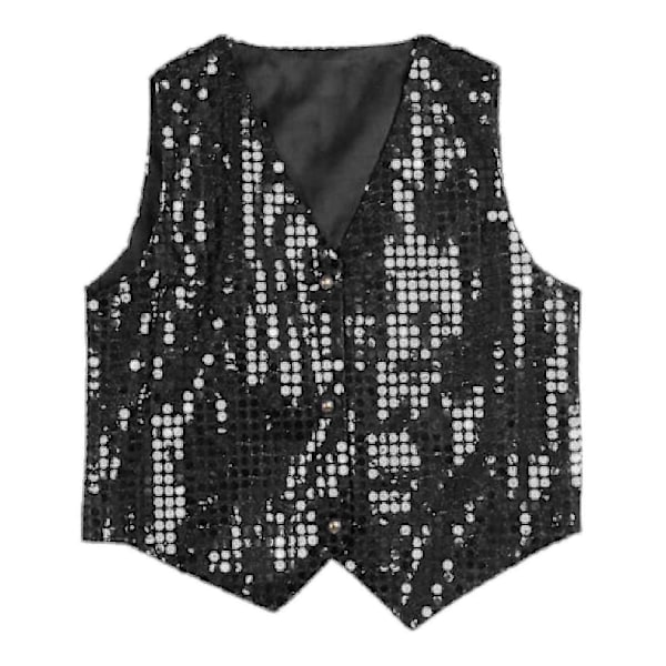 Glitterväst för fest, unisex, färgglad, barn, ärmlös, paljettväst - perfekt Black XL