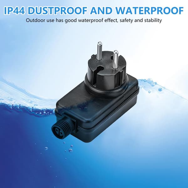 PC-transformator 220V 12V IP44 vanntett strømforsyning 12V 2A AC-adapter LED-transformator, egnet for julelyslenker