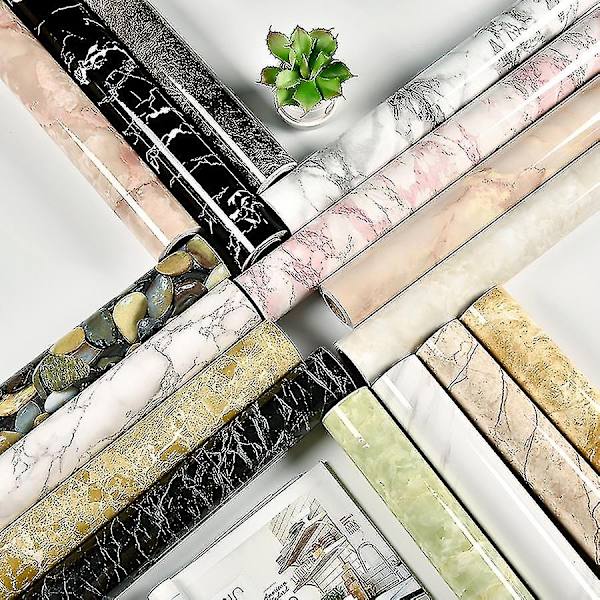 80 cm leveä Marmori Itseliimautuva Tapetit Vinyl Seinätarrat Vedenkestävä Kosketuspaperi Keittiön Koristeelliseen Kalvoon Koti Sisustus Z-Perfet Marble Yellow 40cmx100cm