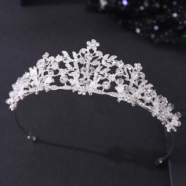 bröllopshuvudstycken lyxig legering mosaik med strass kristaller pannband för kvinnligt bröllopshår - Perfet Silver
