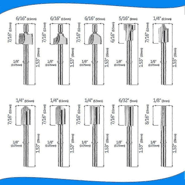20 stk. HSS Router Carbide Graveringsbits til Dremel Router Bitsæt 1/8 (3 mm) Skaft til Dremel Proxxon-Perfet