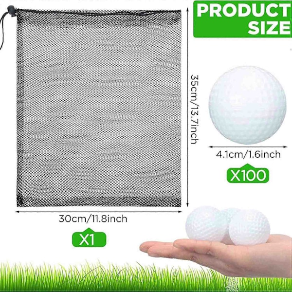 100 stk. Golføvelsesbolde Hul Golfbold Træningsgolfbolde med Mesh Snørepose til Opbevaring til Træning - Perfekt