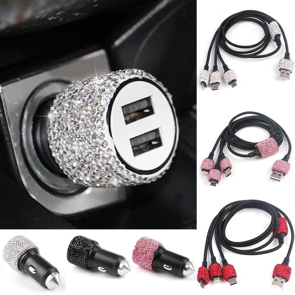Kvinnor Crystal Dual USB Port Bil Snabb Rhinestones Bling Laddare - Perfet MU1