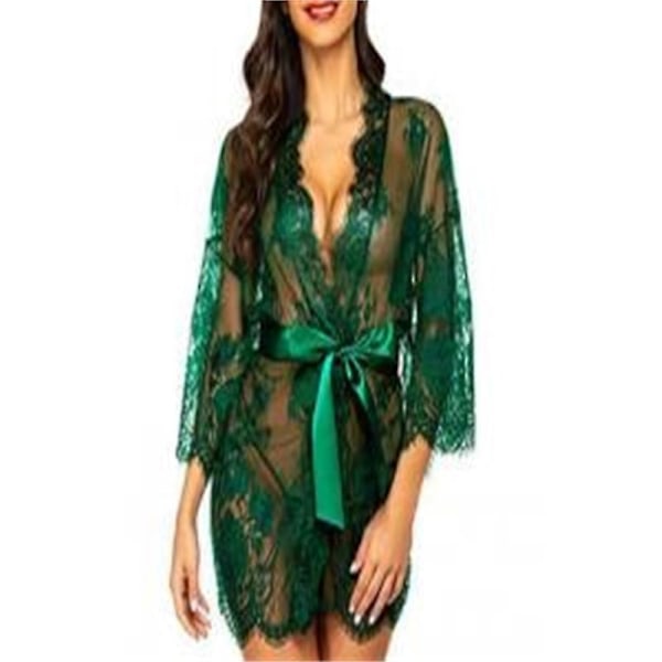 Kvinners blonde kimono-morgenkåpe babydoll undertøy mesh nattkjole-Perfet GREEN XL