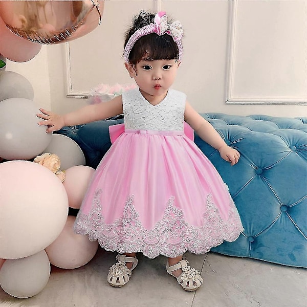 Barn Baby Flicka Fest Bowknot Tutu Klänning Festspel Bröllop Prinsessa Dop - Användbar - Perfekt Bean paste 12-18 Months