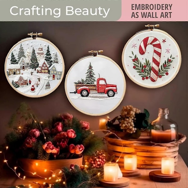 Julebroderisett, Håndlaget DIY Broderi-sett med trykte mønstre for nybegynnere og voksne - Perfekt color13