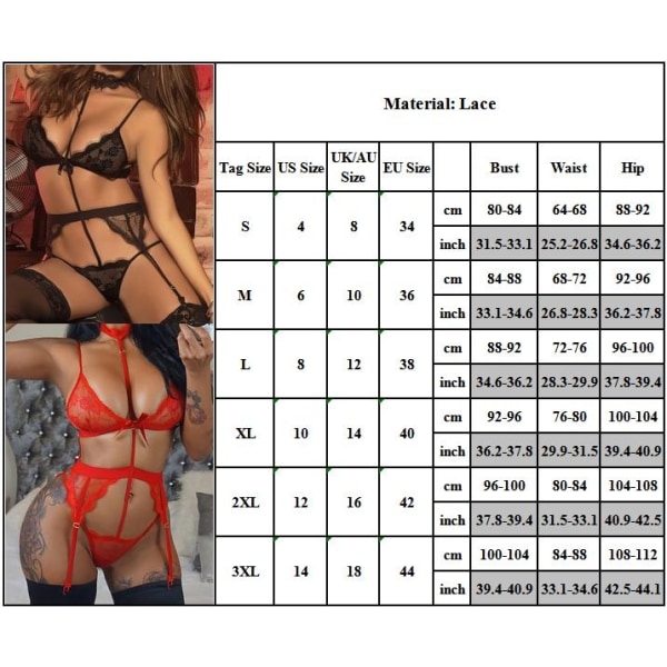 3kpl Naisten Sexy Temptation sukkanauhasukkahousut Alusvaatteet Pyjama - Perfet Black(3PCS) 3XL