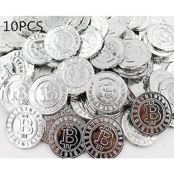 50 st Plastik Bitcoin Guld Skattmynt Kapten Piratfest Piratskattkista Barn Skattkista Mynt Leksak Lekpengar-Perfet silver 10 pcs