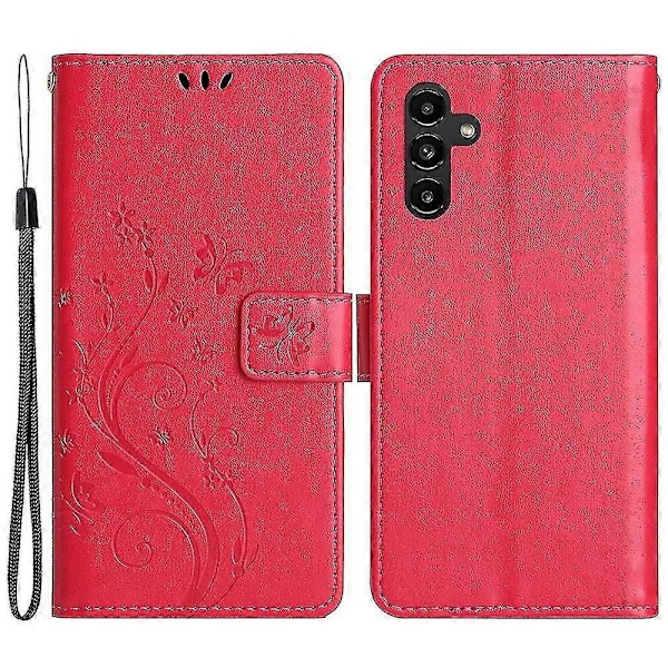Kompatibel med Samsung Galaxy A55 5G Sommerfugl Læder Etui Telefon Cover med Stand Wallet-Perfet Red
