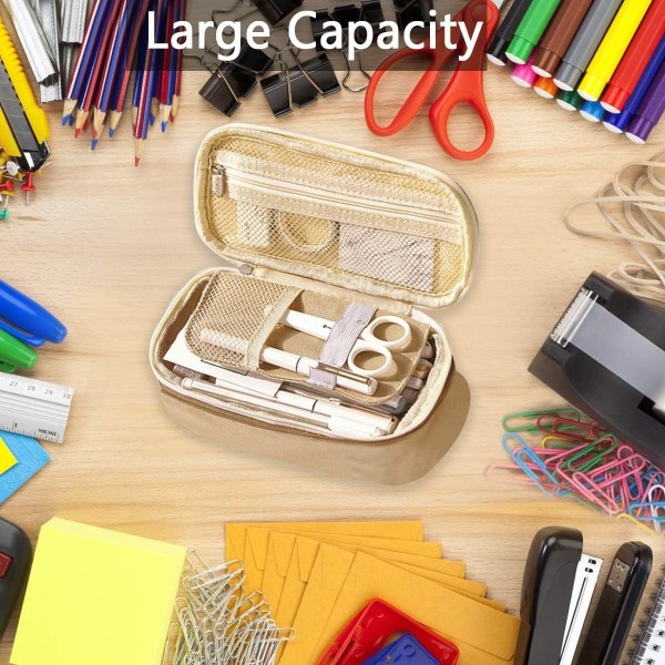 Coolzon Udvidbart etui, Stor Kapacitet Etui Skole Pencil Taske Papir Organizer Makeup Taske til piger Drenge Studerende, Khaki