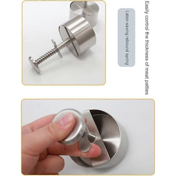 Justerbar Burgerpresse Hamburger Patty Maker med Fjærknapp, Rustfritt Stål Non-Stick Fylt Hamburgerpresse Maker-Perfekt 10cm
