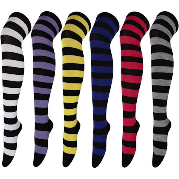 6 par låret høje sokker stribet over knæet Tynde tights lange - Perfet