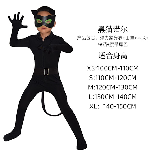 Cosplay Cat Noir Børne Bodysuit Sort Cat Halloween Sæt W XL- Perfet L