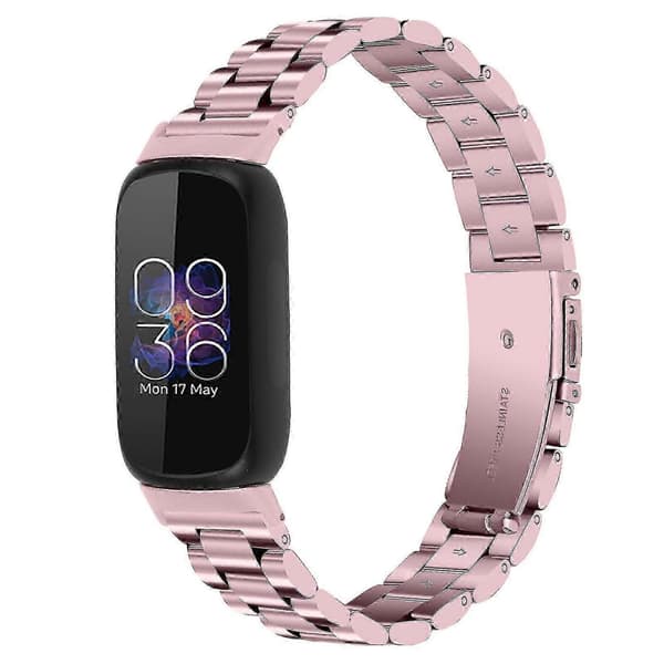 Håndleddsrem for Fitbit Inspire 3 Rustfritt Stål 3 Perler Erstatning Smart Klokkebånd - Perfet Rose Pink