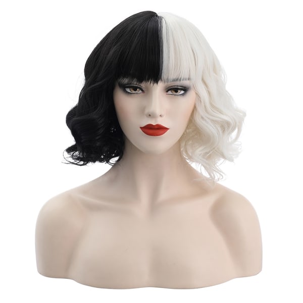 Kvinders Cruella Short Curly Wig Wave Party Cosplay Parykker