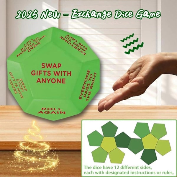 Santa Swap Presentbytespel Tärningar, 2025 Nytt Julbytespel, 12 Olika Sidor - 3 * 3 * 3 tum, Livsmedelsklassad PU-Material, Julgruppsfest
