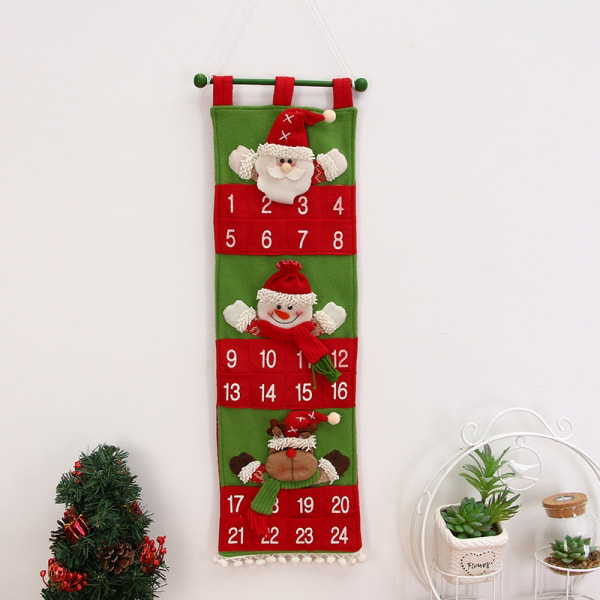 Jultyg adventskalender (grön), hängande tyg adventskalender