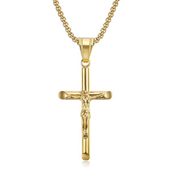 High quality cross necklace for women in stainless steel 61 cm chain P - Perfet Gold