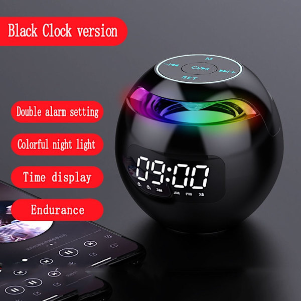 Clockradio, Digitalt sengevækkeur, Digitalt Ur, Bærbare Bluetooth-højttalere, Fm Clock Radio Sort - Perfet black
