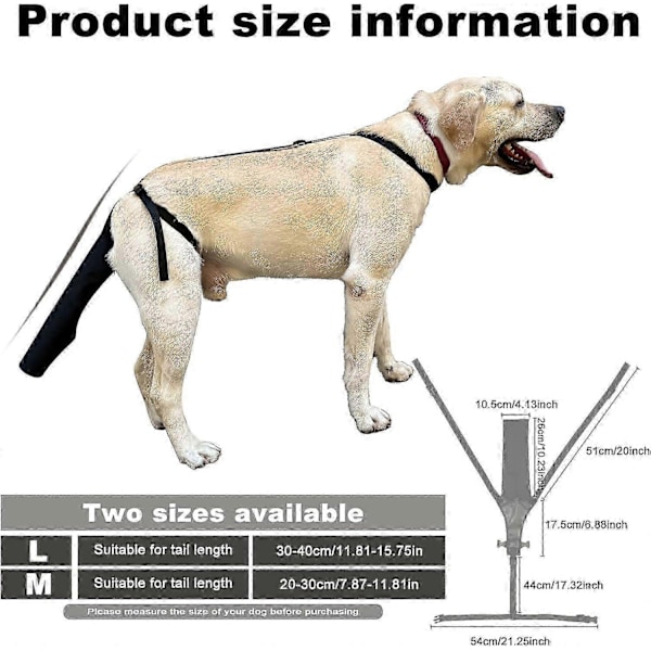Halebeskytter for hund, halebeskyttelse for hund, halebeskyttelse for sår, svart hundesele - Perfekt