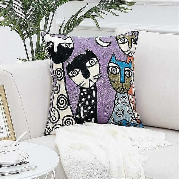 Broderede dekorative pyntepuder, bløde og hudvenlige, skandinavisk design linned pudebetræk til sofa, seng, Picasso design - Perfet