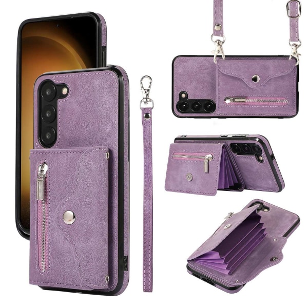 Anti-støv Pu læder+tpu telefon cover til Samsung Galaxy S23 Rfid blokerende kort cover Kickstand Cover - Perfet Purple