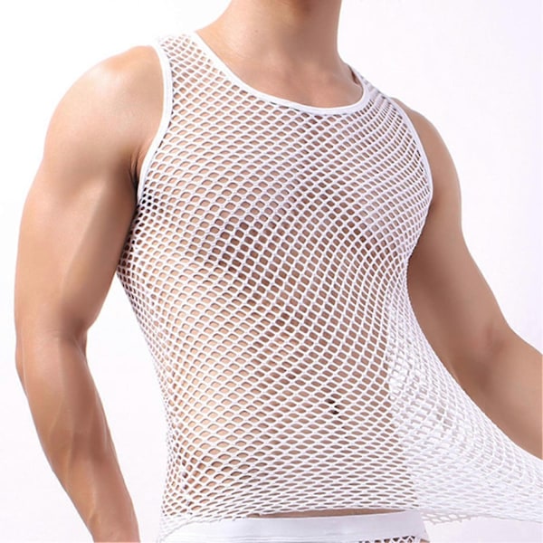 Fianao Herrarnas Underkläder Mesh Genomskinlig Pyjamas Fiskgarn Solid Färg Väst Sov Perfekt Pink M