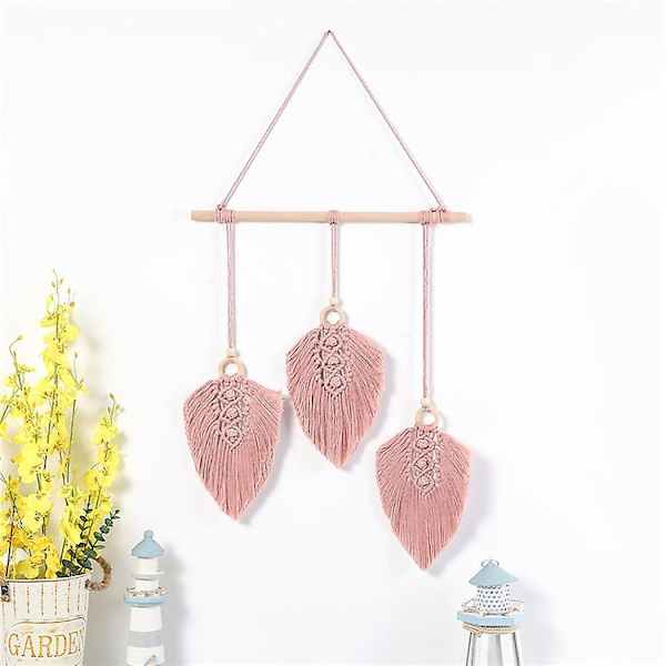 Makrame-seinäkoriste Boho Woven Gobestry Leaf Design -seinäkoristelu- Täydellinen Beige