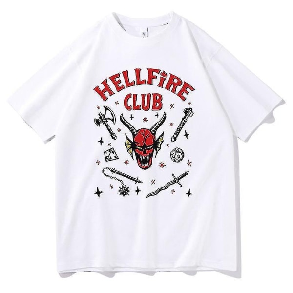 Stranger Things Shirt Säsong 4 Hellfire Club Lös kortärmad T-shirt - Perfet White