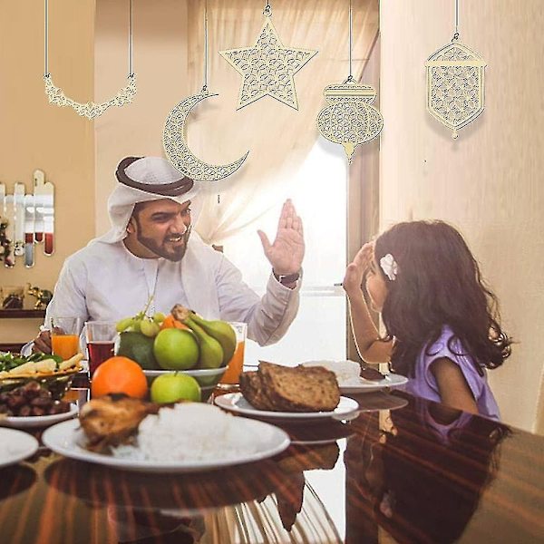 8 kpl Islam Ramadan Puinen riipus koriste, Ramadan Kareem -koristelu, Moon Star Tuulen valon muotoinen riipus koristeena muslimien ramadanille - Perfet