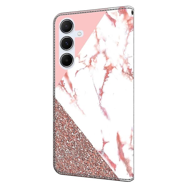 for Samsung Galaxy S24 FE Lommebok Etui Mønstertrykk Stativ Lær Flip Telefon Deksel - Perfekt Triangular Marble