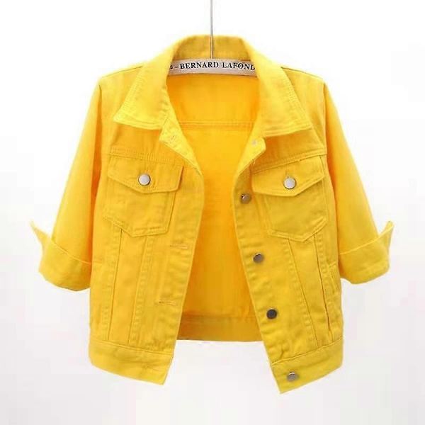 Vårförsommar Kort Kavaj Dam Ytterkläder Howdfeo Denimjacka Rosa Jeansjackor Casual Kvinnor Lila Gul Vit Lös Toppar-Perfet Yellow 4XL