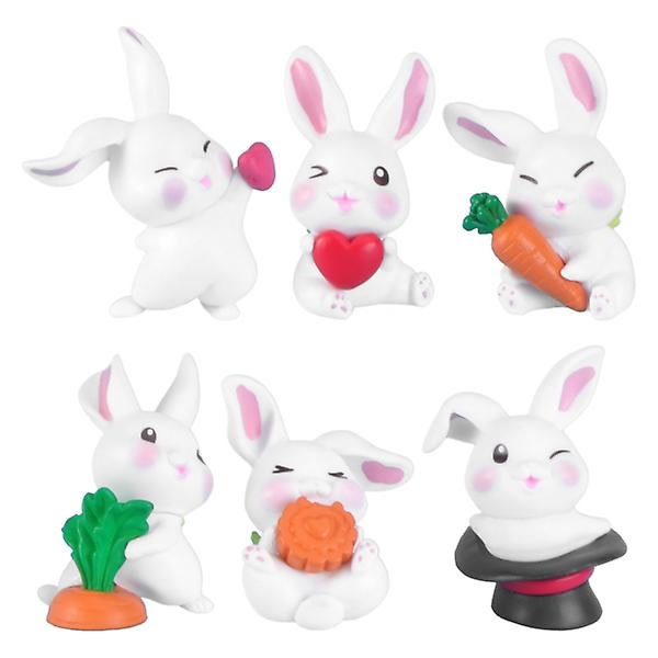 6 stk. Dekorative kaninmodeller Miniatyrmikrolandskapsdekorasjoner Barnekakedekor - Perfet
