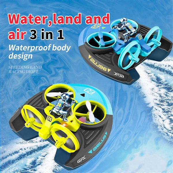 Mini RC Drone Headless Mode 3 i 1 Sjø Land Luft Flygning 2.4G Fjernkontroll Quadcopter Båt RC Helikopter leker Blå-Perfet