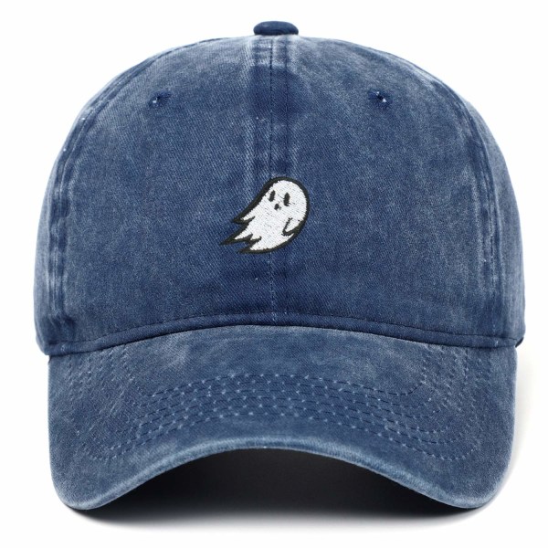 Ghost-broderad denim-tvättad cap - Perfet Blue1