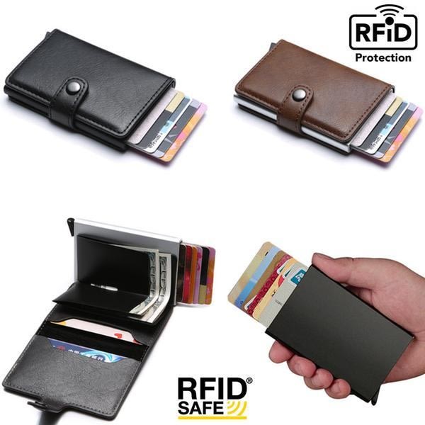 Smart RFID-skydd Plånbok Korthållare 5 kort Äkta läder 5 färger - Perfet Svart