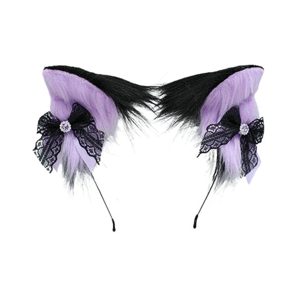 Tytöt Eläin Kissa Korvat Pehmoiset hiusrusetit Lolita Lace Bow Hiusneula - Perfet black purple