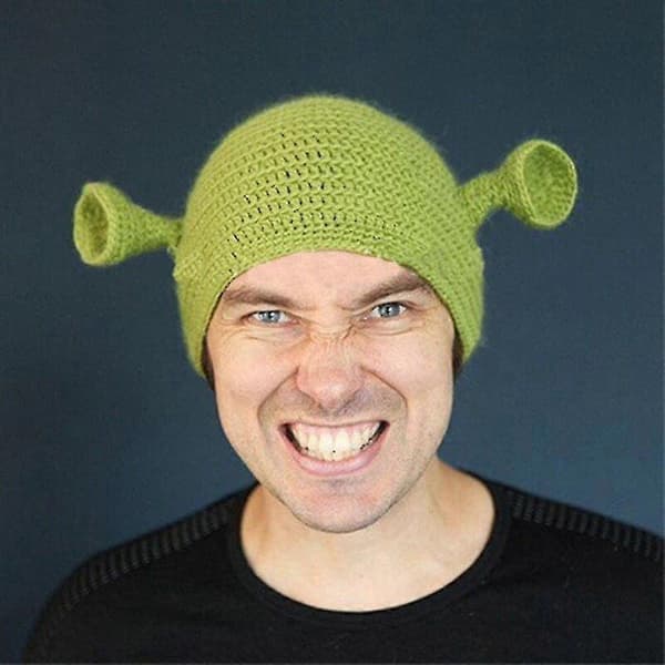 Monster Shrek Vinterstickad Mössa Nyhet Ull Rolig Hatt Julklapp-Perfekt