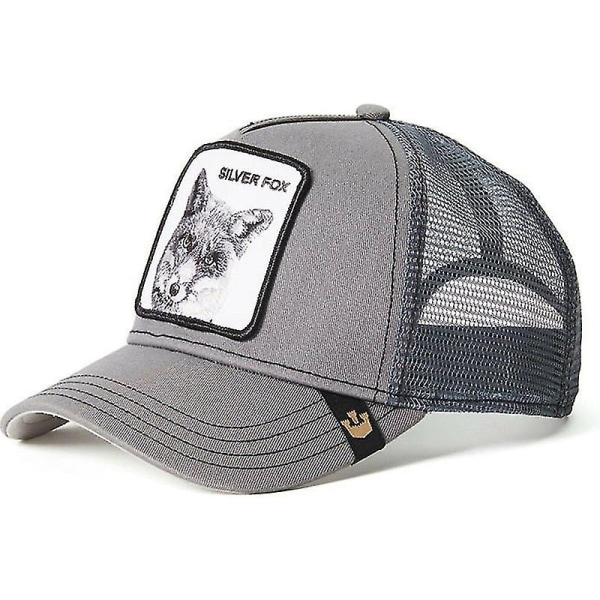 Farm Animal Trucker Baseball Cap Hat Mesh Style Menn Kvinner Hip Hop Bros Justerbar Baseball Hat - Perfet Silver Fox