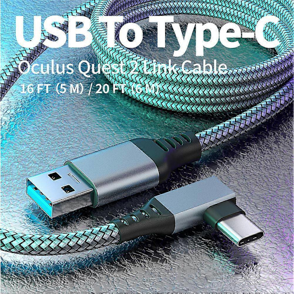 Link-kabel Kompatibel med Oculus Quest 2, Rask Lading & PC Dataoverføring USB C 3.2 Gen1 5Gbps PD Overføring Ladekabel VR Headset Link - Perfekt Grey 3M