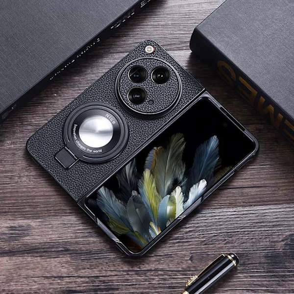 Kompatibel med Oneplus Open Skal med Magnetisk Ringstativ, Slimmad Tunn Premium Läder Fullt Skyddande Skal-Perfekt
