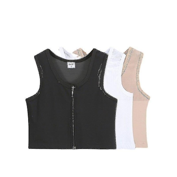 Dame Is Silke Pustende Bustier Tomboy Lesbisk Transgender Korsett Overdeler Vest Front Glidelås Kort Bandasje Bustier - Perfet Black XL