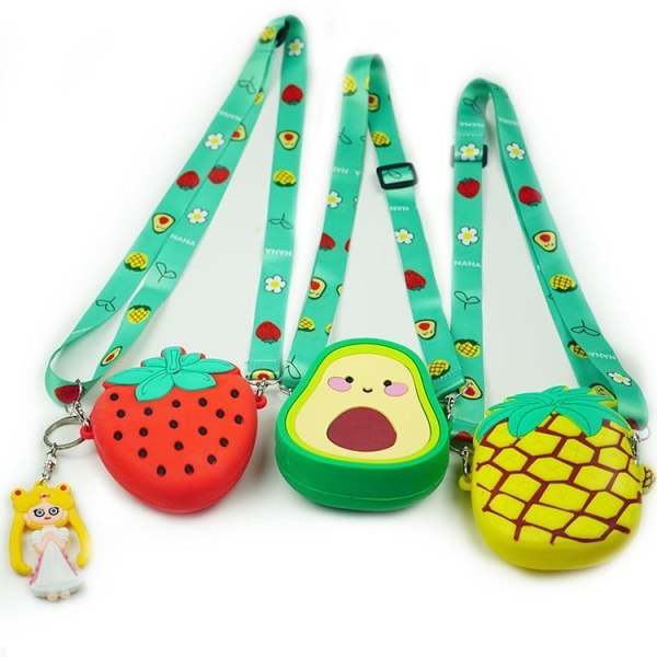 Creative Silikon Myntväska Avokado Tecknad Söt Strawberry Bag Silikon Barn Mini Tillbehör Diagonal - Perfet