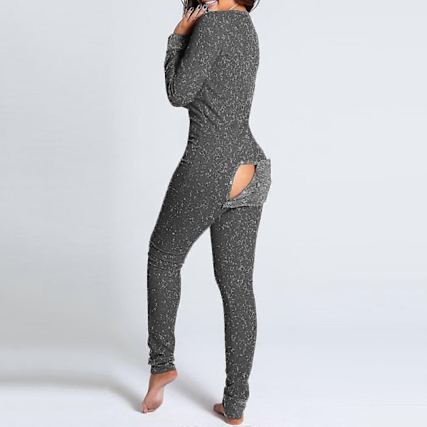 Bedstsælgende dame-onesie pyjamas med åben ryg for praktisk-Perfekt Grey L