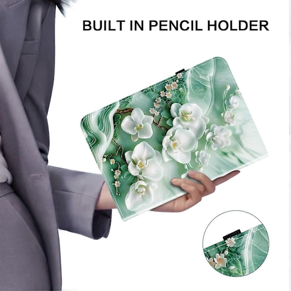 Læder Etui Kompatibelt med iPad Air 11 (2025) (2024) Air (2022) (2020) Pro 11 (2022) Mønsterprintet Tablet Co-Perfet Jade Flower